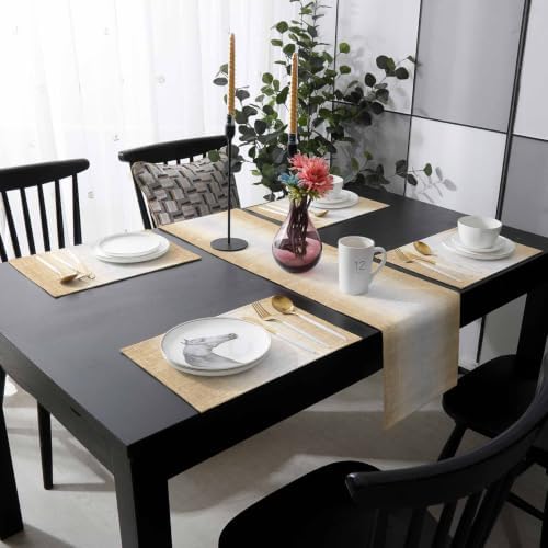 Modern Fabric Texture Table Runner and Placemats Set of 6 Farmhouse