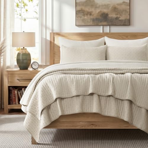 EVERGRACE Cross Stitch Pre-Washed Cotton Quilt Bedding Set King Size