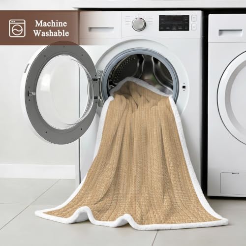 Sand Brown Sherpa Fleece Throw Blanket Country Vintage Minimalist