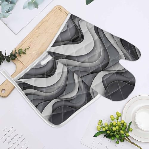 Quilted Cotton Terry Cloth Oven Mitt, Pot Holder Black Grey Gradient