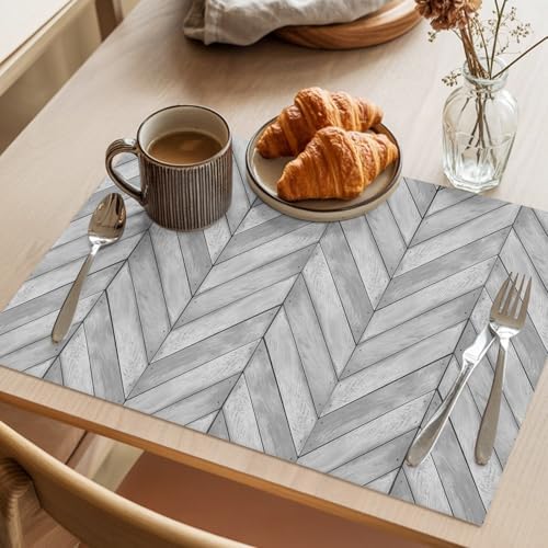 Cotton Linen Placemats for Dining Table Set of 8 Grey Wood Grain