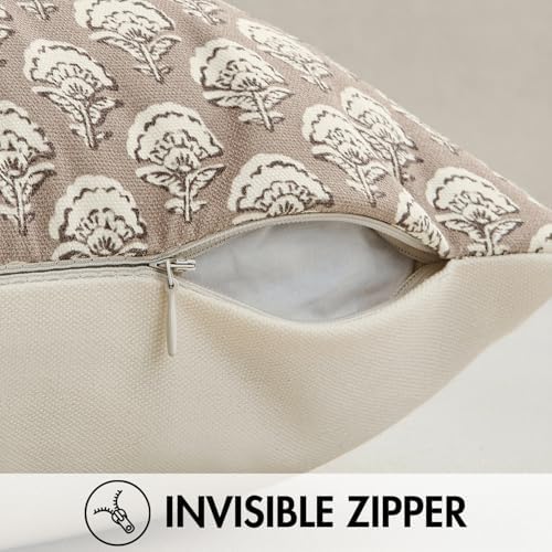 MIULEE Floral Print Decorative Pillow Covers 20x20, Light Taupe