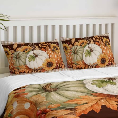 Duvet Cover Cal King Size, Thanksgiving Pumpkins 3-Piece Bedding