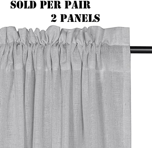 H.VERSAILTEX Dove Linen Curtains 63 Inch Length for Bedroom 2 Panels