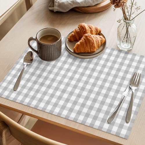 Cotton Linen Placemats for Dining Table Set of 8 Classic Gray