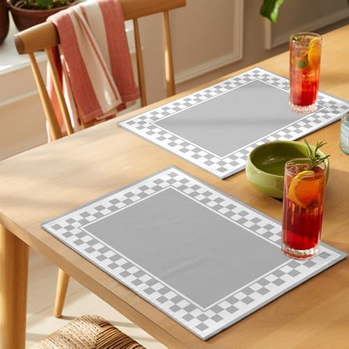 Gray Square Placemats Set of 8, Graphic Retro Gray White Checkered