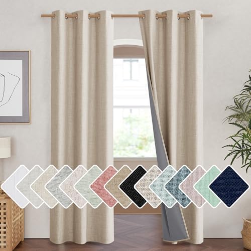 NICETOWN Cream Full Blackout Boho-Chic Linen Curtains 84 inch Long 2