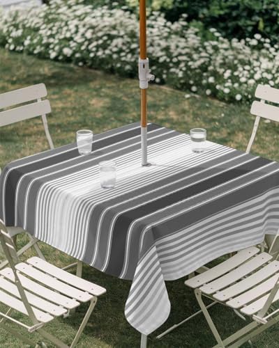 Gray Vertical Stripes Square Outdoor Tablecloth, Waterproof Table
