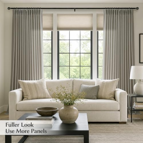 Semi Sheer Pinch Pleated Linen Curtains for Living Room 96 Inches