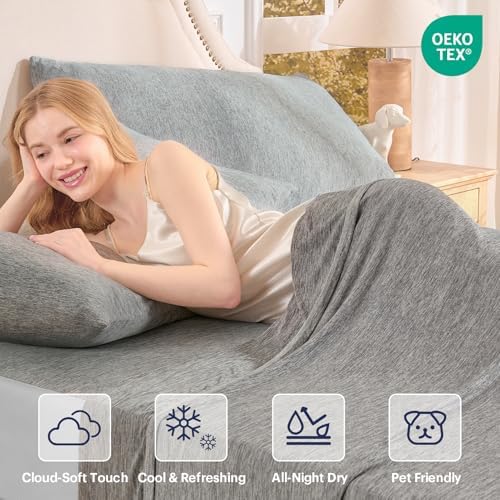 OMERAI 4PCS Cooling Sheet Set Queen Size, Breathable Bed Sheets, Grey