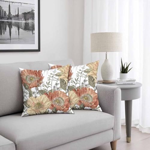 Set of 2 Vintage Flower Throw Pillow Covers 18x18 Inches Brown Rust