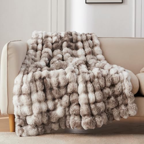 COOVA Soft Bubble Faux Fur Throw Blanket, 60"x80", Tie-dye Brown