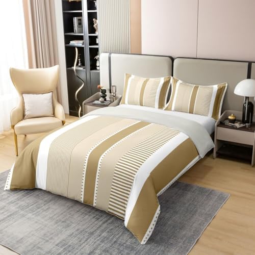 Erosebridal Striped 100% Cotton Duvet Cover King Beige White Geometric