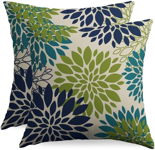 Navy Blue Lime Green Teal Pillow Covers 22x22 Inch Set of 2, Modern