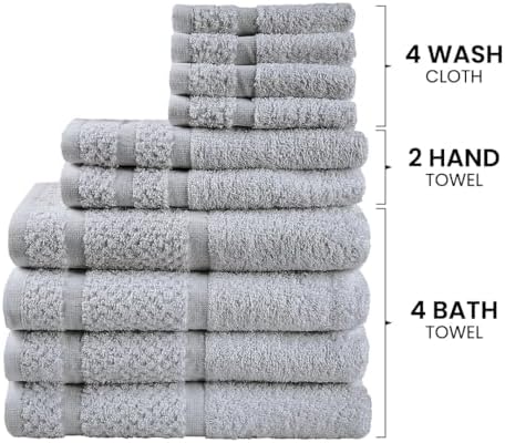 10 Piece Towel Set with Upgraded Softness and Durability, Grey