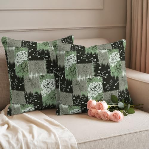 Olive Green Florals Outdoor Pillow Covers 18"x18" Set of 2,Waterproof