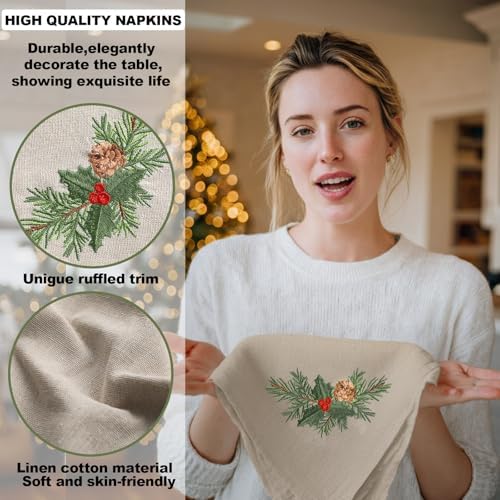 Newwiee Christmas Linen Napkin Set of 4 100% Linen Cloth 20 Inch