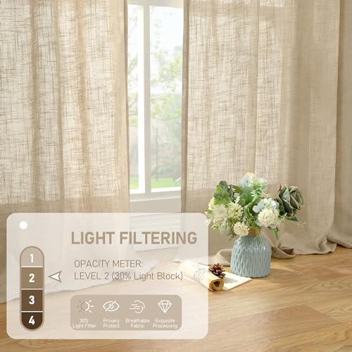 LAMIT Sheer Linen Curtains 96 inches Long 2 Panels Set for Bedroom