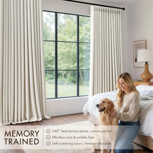 MIULEE Pinch Pleated Blackout Linen Curtains Natural 2 Panels 50"