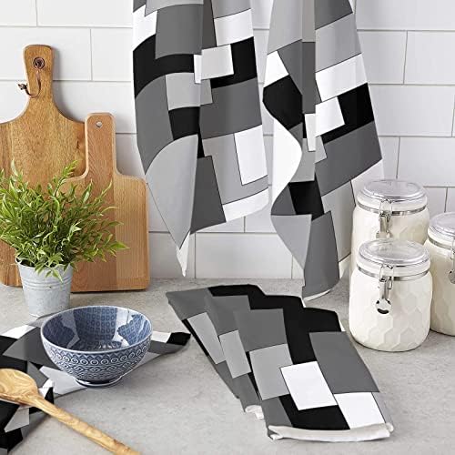 Kitchen Towels, Modern Art White Black Gray Geometric Towels, Dish