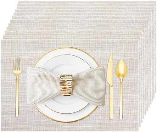 Beige Vinyl Placemats Set of 12, Heat Resistant Table Placemats