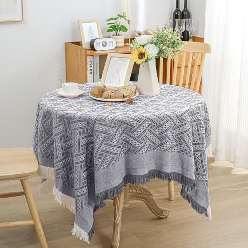 Dining Square Elegant Tablecloth - Solid Color Plaid with Decorative