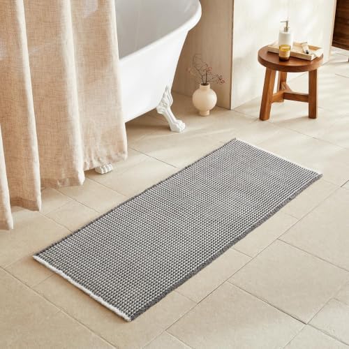 Super Absorbent Boho Bathroom Rugs Non Slip Washable - 24"x60" Grey