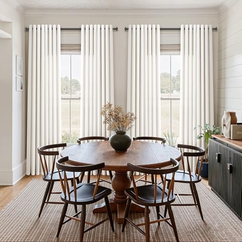 Jowels Light Cream Linen Grommet Curtains 84 Inch Long for Living Room