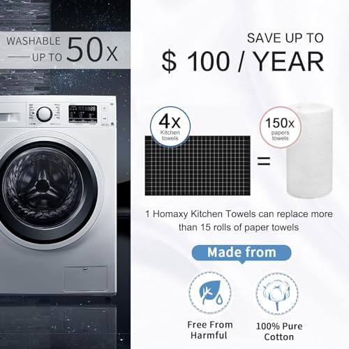 Homaxy 100% Cotton Kitchen Towels 6 Pack-15 X 25 Inches, Black&White