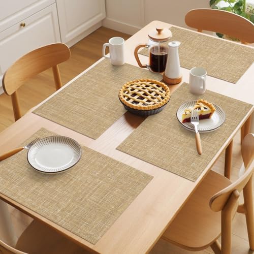 Placemats Set of 8, Khaki Woven Placemat, Linen Place Mats for
