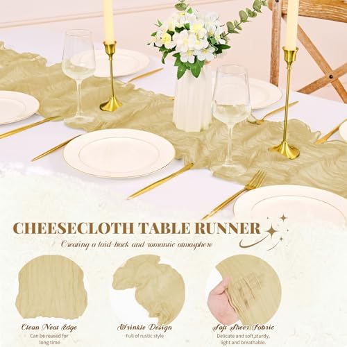 Pesonlook 12 Pack Beige Cheesecloth Table Runner Long,17.7×108 Inch