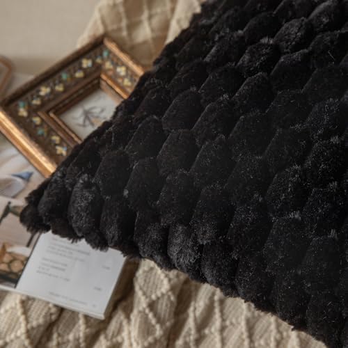 MANDIOO Pack of 2 Black Super Soft Plush Fluffy Decorative Throw