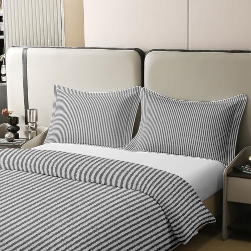 Feelyou Grey Striped Duvet Cover 100% Cotton King Size
