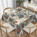 Grey and White Floral Print Square Table Cloth, Waterproof Duty Vinyl