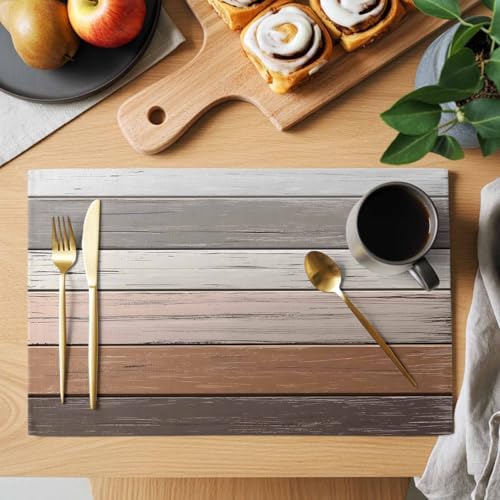 Placemats Set of 8, Farmhouse Brown Grey Woven Placemat, Linen Place