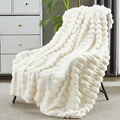 JONIYEAR Soft Fluffy Striped Faux Rabbit Fur Throw Blanket for Couch
