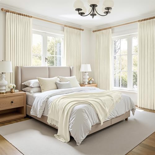 Pinch Pleat Beige Cream Blackout Curtains 108 Inch Long 2 Panels for