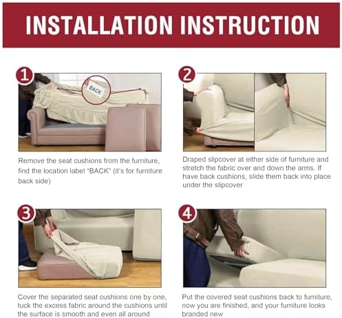 URBANLIFE 3-Piece Stretch Sofa Covers for 2 Cushion Couch, Cream