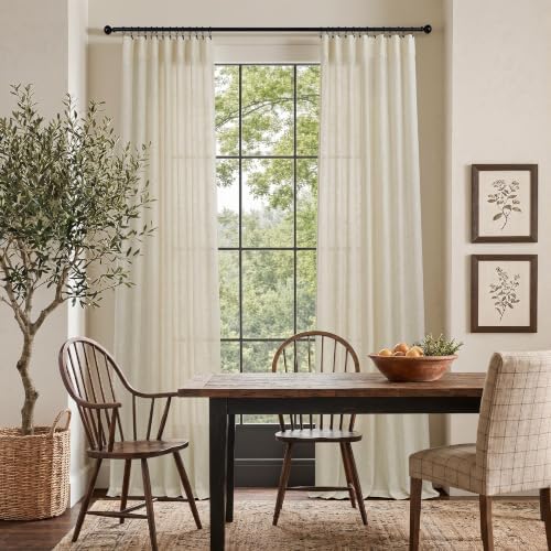 Pitalk Birch Beige Linen Semi Sheer Curtains 84 Inches Long for Living