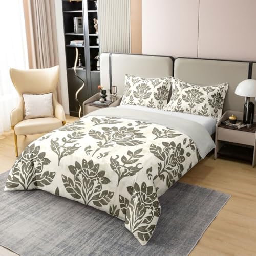 Feelyou Boho Vintage Floral Duvet Cover 100% Cotton Queen Size Boys