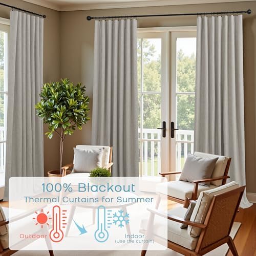 Taupe Back Tab Linen Blackout Curtains for Living Room 52x63 Inches