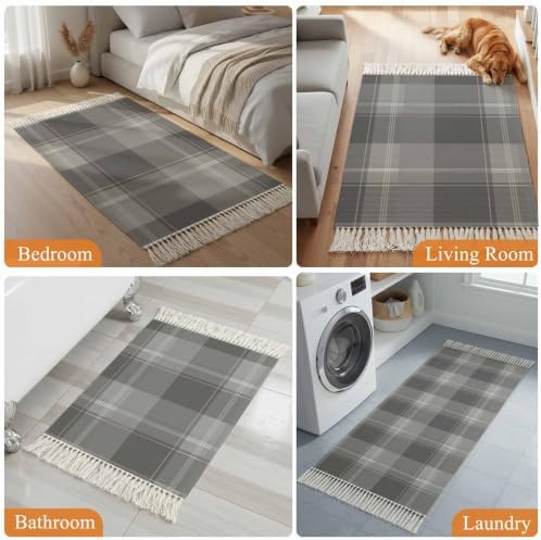 Grey Buffalo Plaid Hallway Runner Rug 2'x5', Farmhouse Geometric