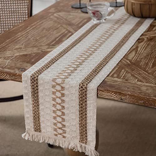 Hsvanyr Farmhouse Long Macrame Tablecloth Runner Cotton Linen with