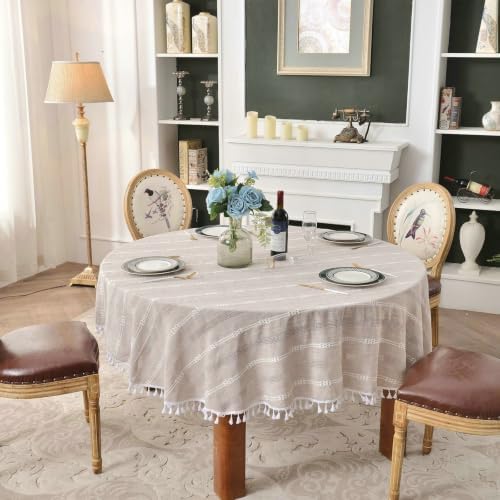 Round Patio Tablecloth Outdoor 70.9 inch,Linen-Look