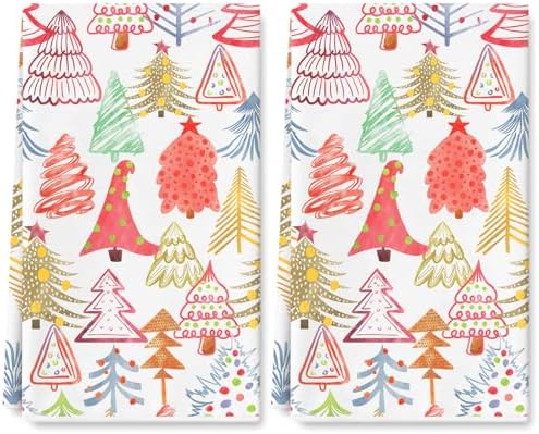 Whaline 2Pcs Boho Christmas Kitchen Towel Colorful Xmas Tree Dish
