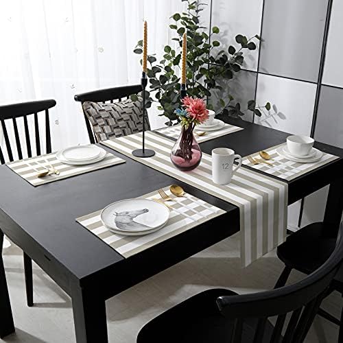 Beige Stripes Table Runner and Placemats for Dining Tables, Burlap