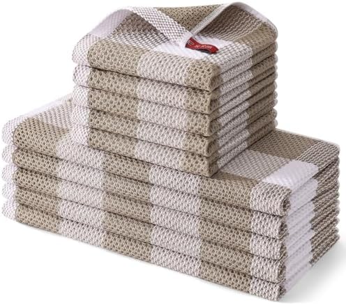 Homaxy 100% Cotton Kitchen Towels and Dishcloths Set of 10, White &