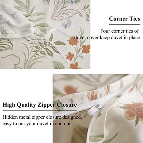 EAVD Reversible Botanical Floral Duvet Cover King White Soft Cotton