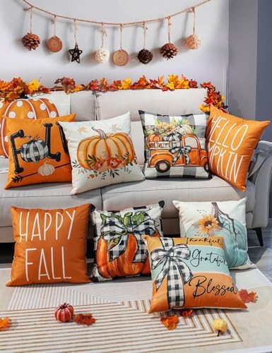 multiwins Fall Pillow Covers 20x20 4Pcs Double-Sided Print for Home