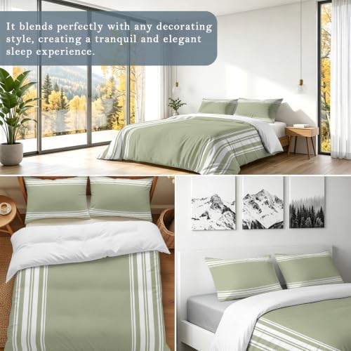 3 Pieces Cal King Bedding Duvet Covers Set White Sage Green Vertical